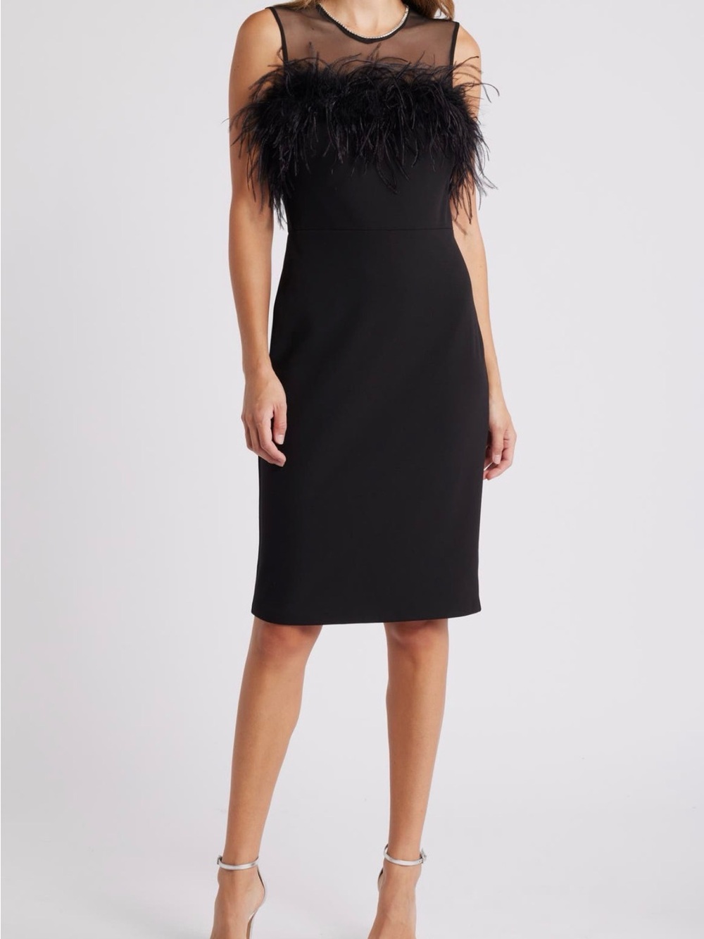 Eliza J Black Strapless Feather-Trim Midi Dress